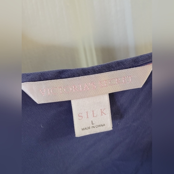 Victoria’s Secret 100% Silk Slip Dress Nightgown Blue Mesh Strappy Neck Large - Picture 5 of 8